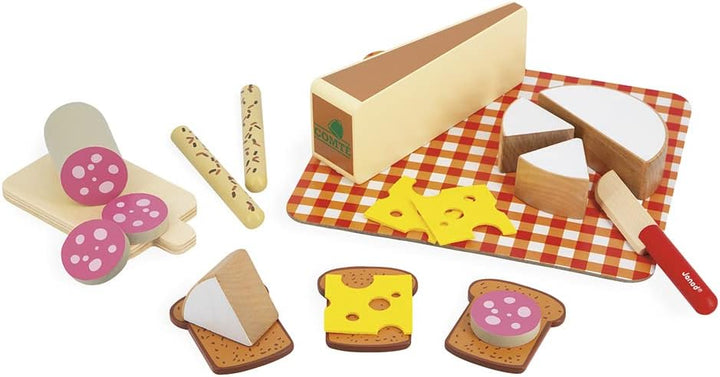 Janod - Meine Erste Brotzeit - Rollenspielzeug Küche und Essgeschirr - 20 Elemente aus Holz, Pappe u