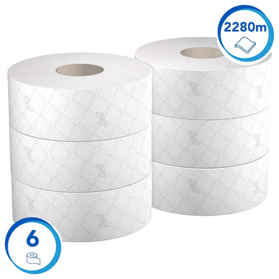 Scott Essential Toilettenpapier, Jumbo Toilettenpapierrolle, 2-lagig, 6 Rollen x 380 m, Weiss, 8511