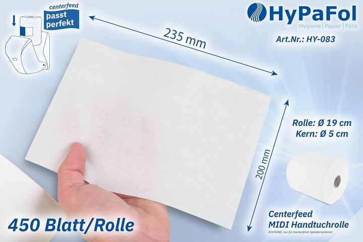 Hypafol Handtuchrolle aus Zellstoff | 2-lagig, 6 Rollen, hochweiss,20 x 23,5 cm, Ø19 cm |mit bequeme