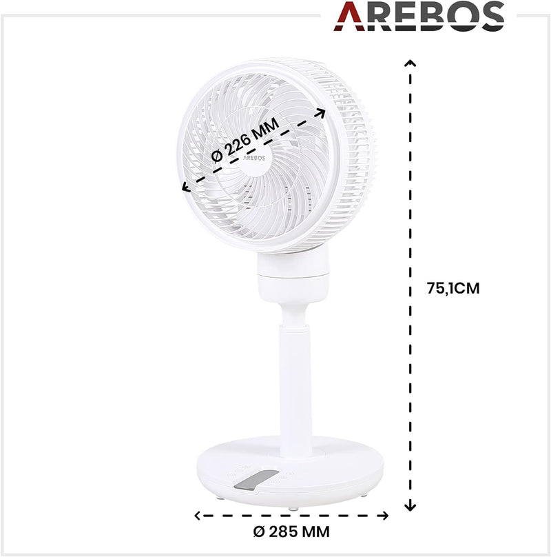 Arebos Ventilator 55W | 3D Oszillation | Ø 23cm | besonders Leise | höhenverstellbar, mit 4 Leistung