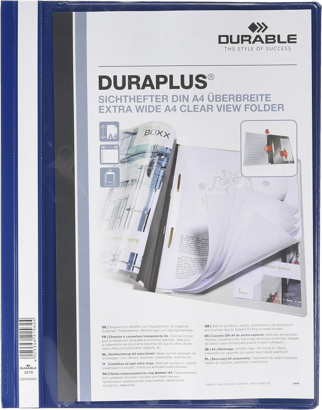 Durable Angebotshefter Duraplus mit Sichttasche für A4, dunkelblau, 25er Packung, 257907, dunkelblau