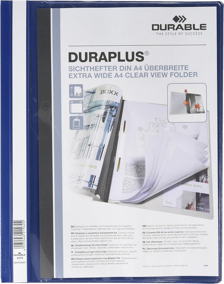 Durable Angebotshefter Duraplus mit Sichttasche für A4, dunkelblau, 25er Packung, 257907, dunkelblau