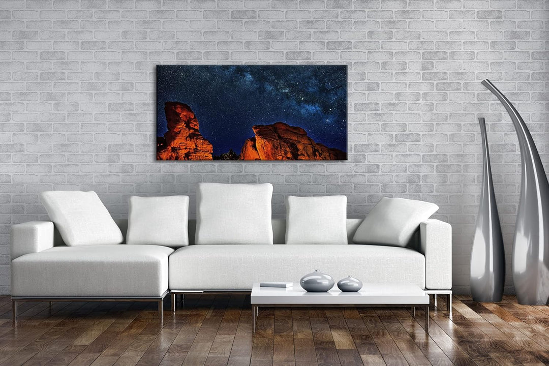 Sternenhimmel im Grand Canyon Panorama 60x30 cm als Leinwandbild, Motiv fertig gerahmt auf Echtholzr
