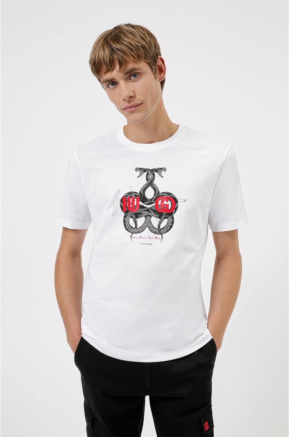 HUGO Herren Dnake T-Shirt aus Baumwoll-Jersey mit Logo und Schlangen-Artwork