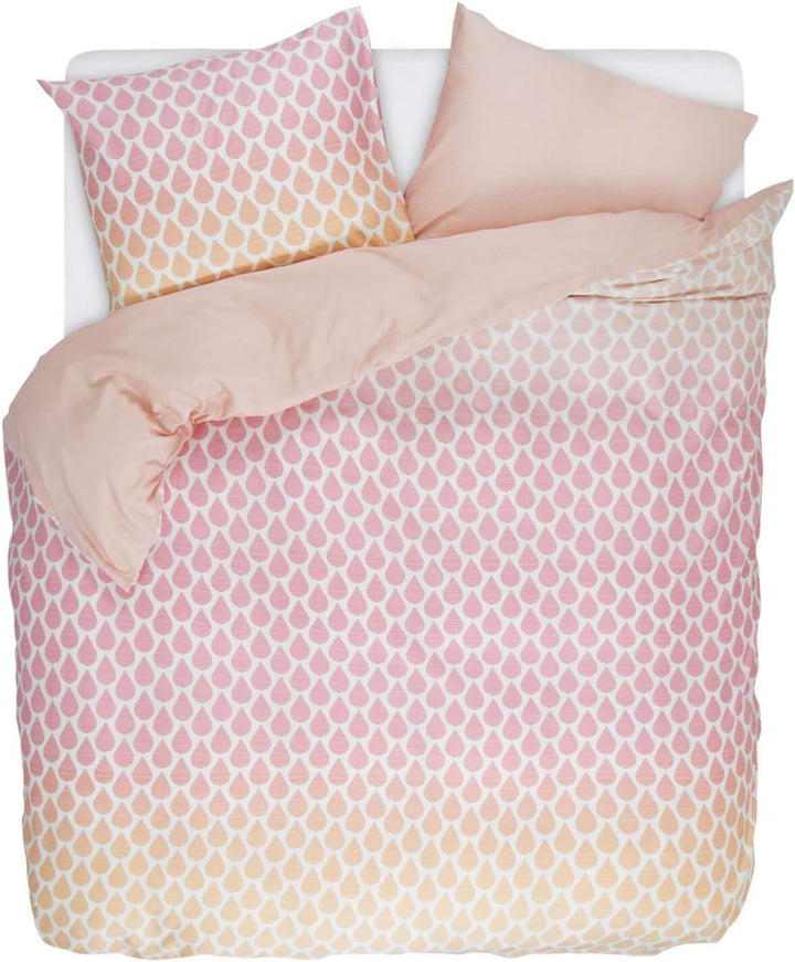 Esprit Satinbettwäsche Rainns I Farbe Pink I 200x220 2x80x80 cm I Tropfen auf weissem Grund I Reine