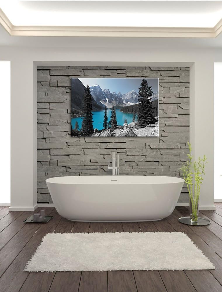 Pixxprint Moraine Lake kanadische Berge als Leinwandbild/Grösse: 100x70 cm/Wandbild/Kunstdruck/ferti