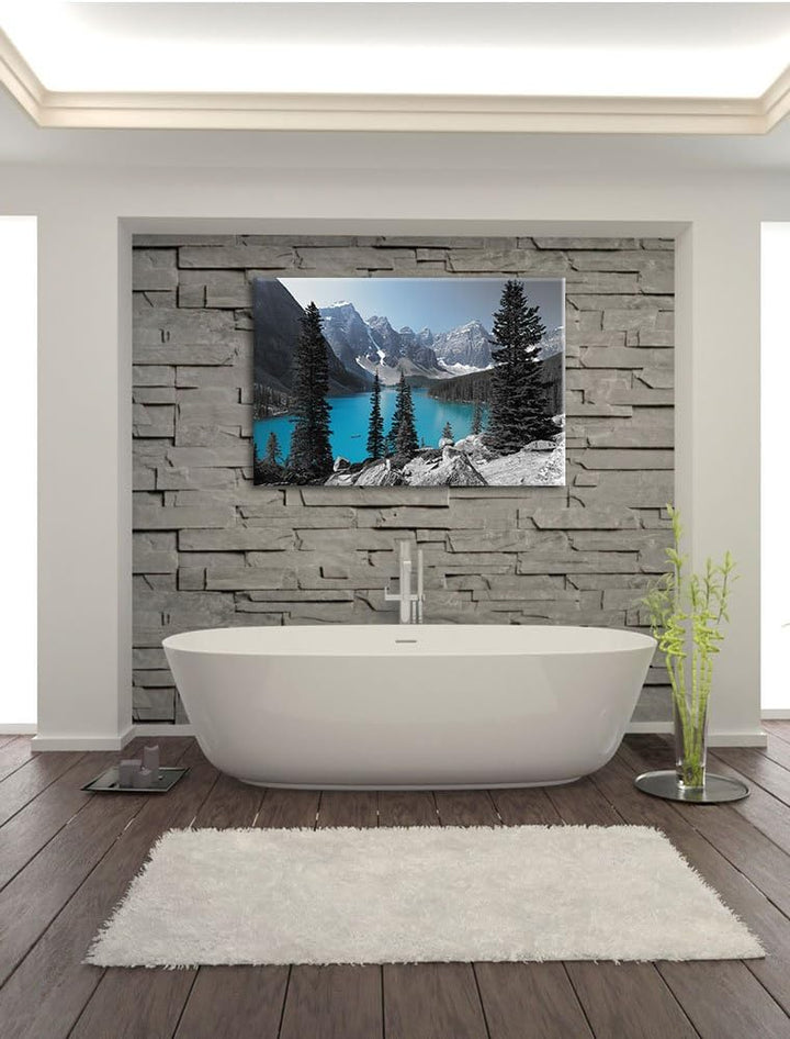 Pixxprint Moraine Lake kanadische Berge als Leinwandbild/Grösse: 100x70 cm/Wandbild/Kunstdruck/ferti