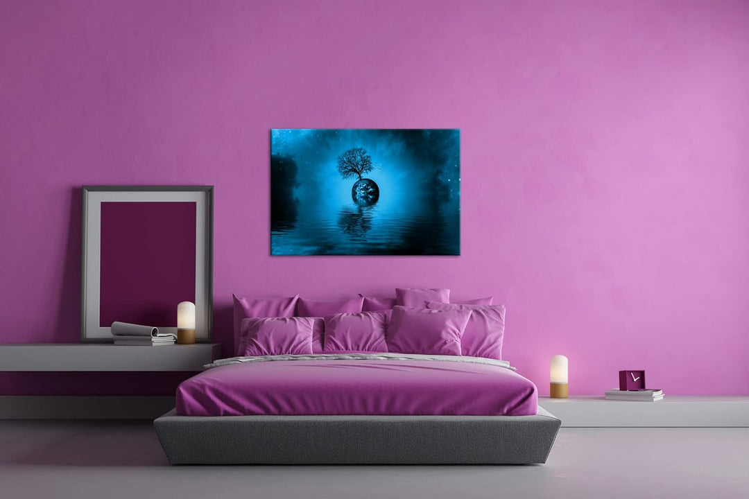kunstvolle Darstellung unserer Erde Format 80x60 Effekt: Monocrome Blau als Leinwandbild, Motiv fert