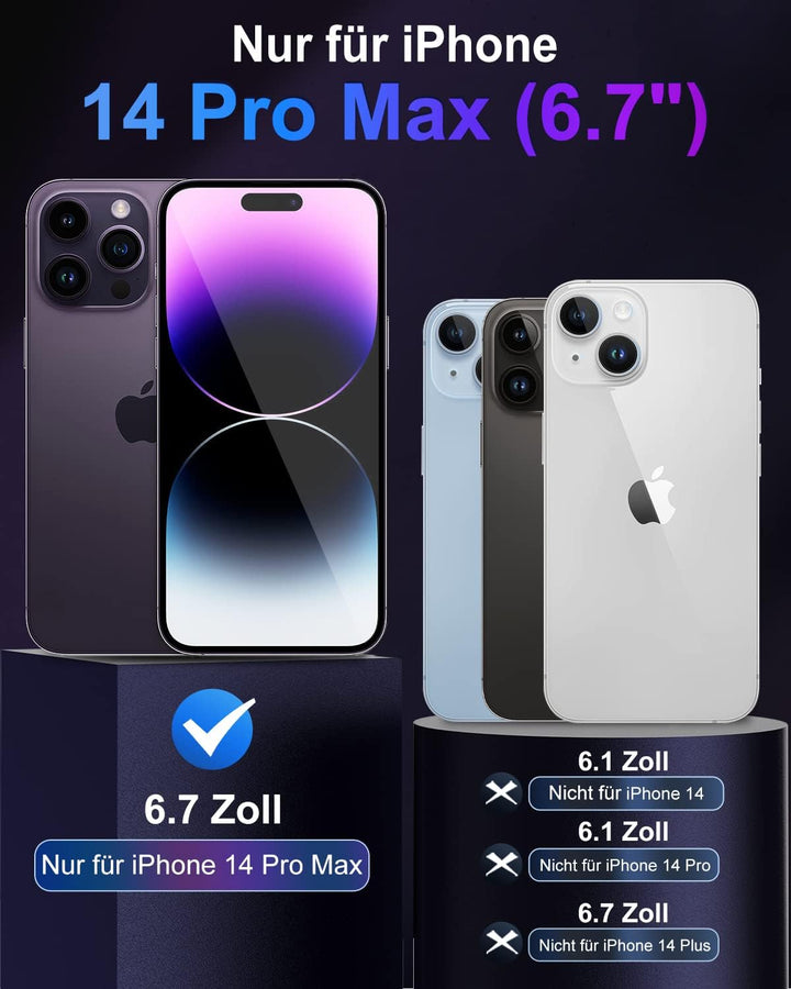 WIFORT Magnetisch Metall Hülle für iPhone 14 Pro Max mit 2 Stück Schutzglas, Militärnorm Stossfest H