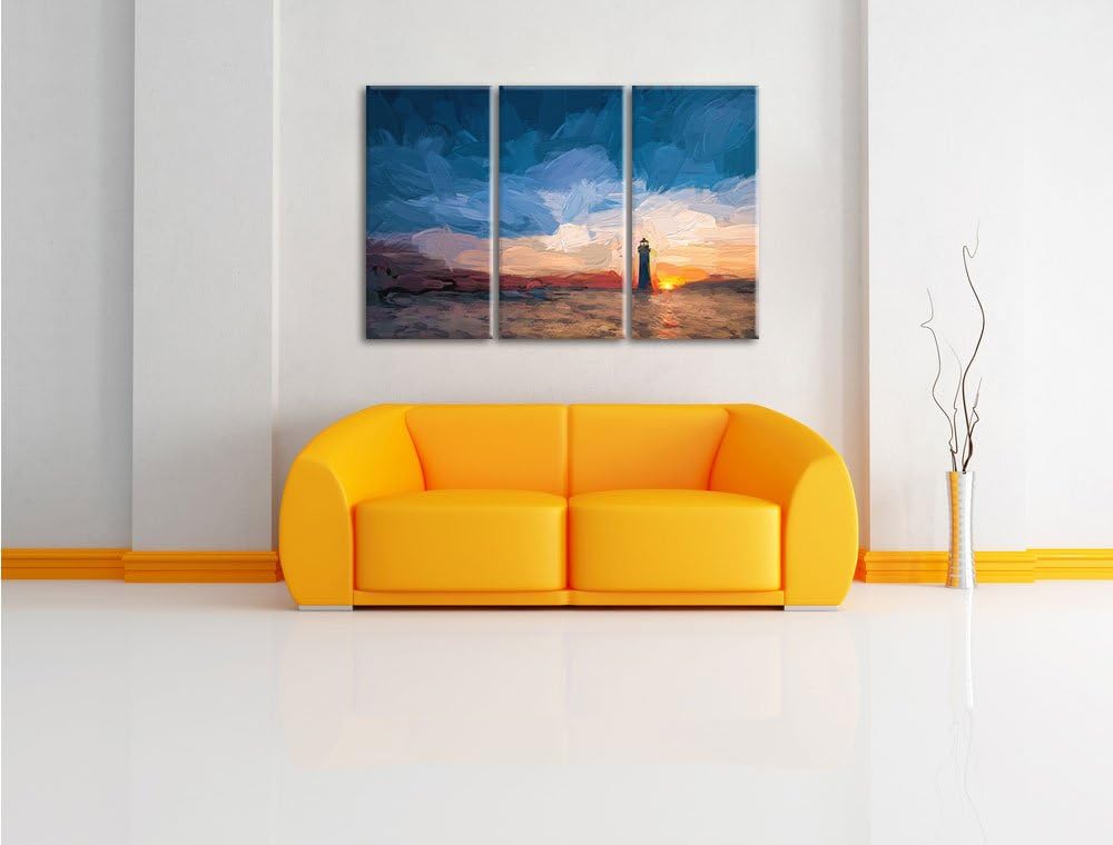 Pixxprint Leuchtturm im Sonnenuntergang als Leinwandbild/Grösse: 3 Teilig (120x80) cm/Wandbild/Kunst