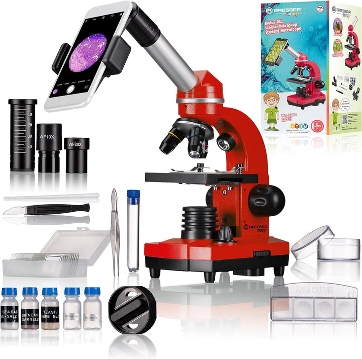 Bresser Junior Schülermikroskop BIOLUX SEL mit Smartphonehalter & Junior Experimentier-Set zum Einst