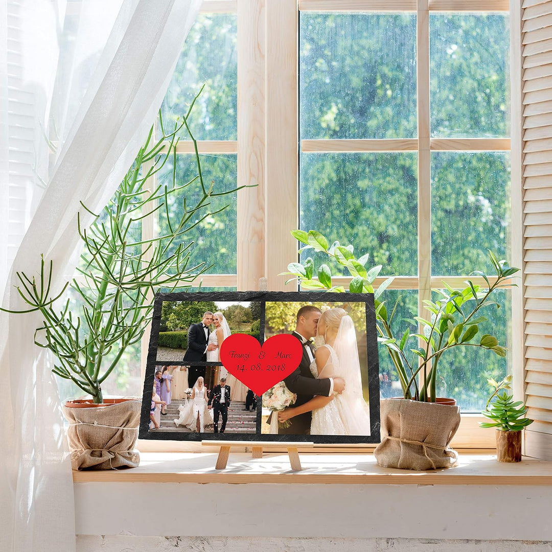 wandmotiv24 Schiefertafel Hochzeit mit Staffelei, Personalisierbar Digitaldruck Farb-Fotos + Vorname