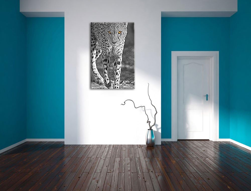 anpirschender listiger Gepard schwarz/weiss Deluxe Format: 100x70 cm auf Leinwand, XXL riesige Bilde