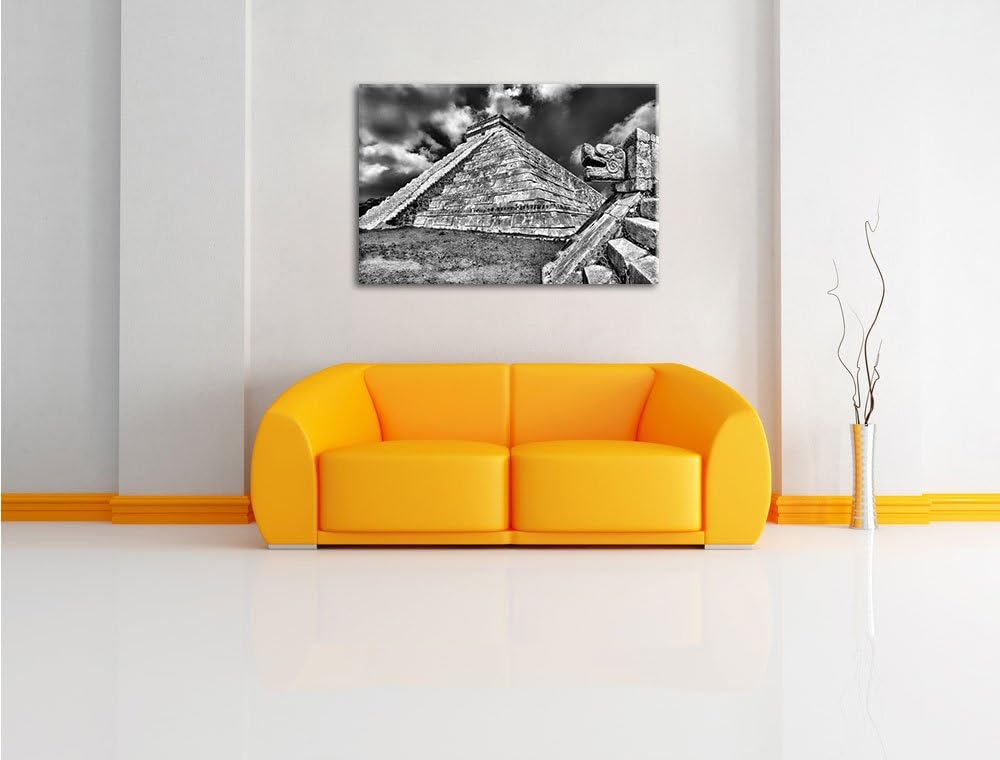 Pixxprint Monocrome, Schöner Maya Tempel in Mexiko, Format: 100x70 auf Leinwand, 100x70