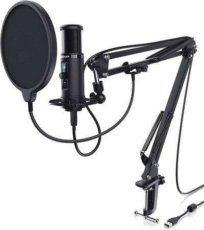 CSL - Kondensatormikrofon USB mit Mikrofonarm - Studiomikrofon Set - Mikrofon mit Mikrofonarm, Spinn