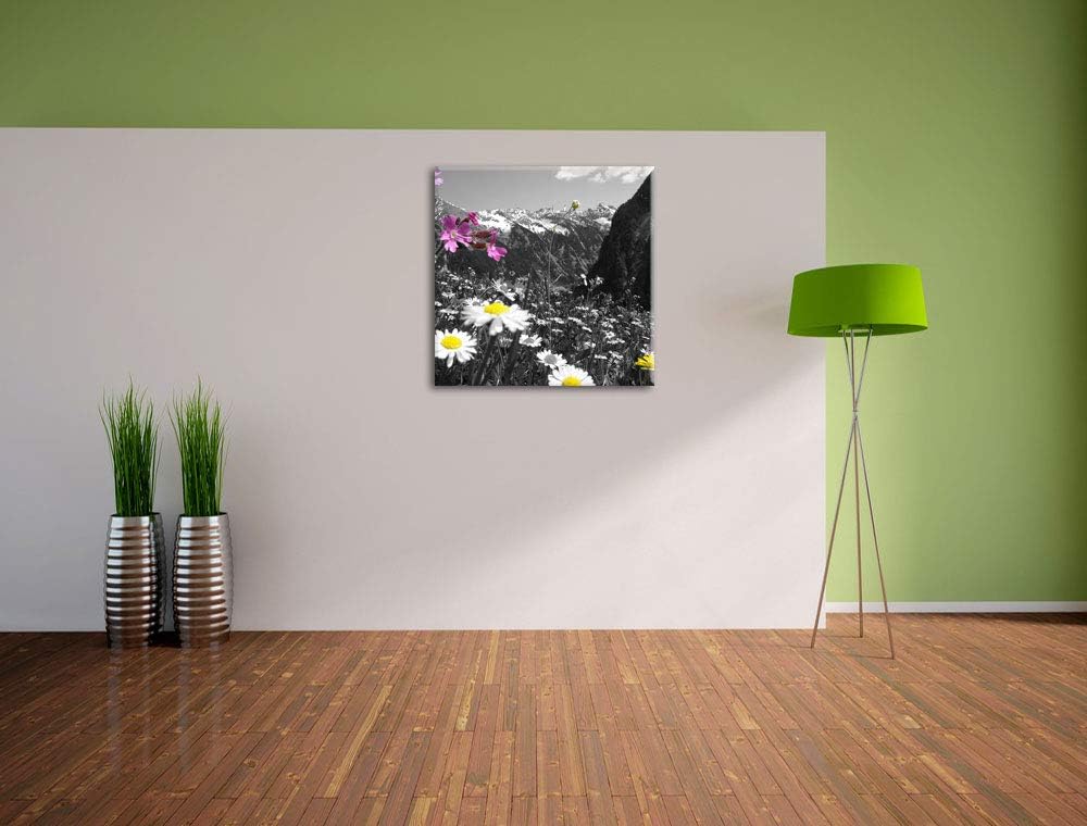 Pixxprint schöne Blumenwiese 70x70cm Leinwandbild Wandbild Kunstdruck, 70x70