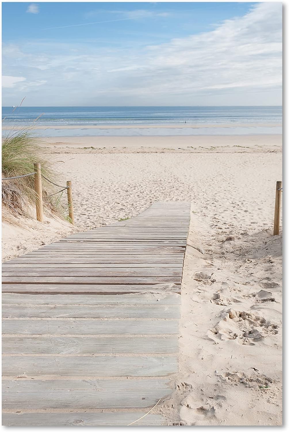 Feeby Vlies Leinwandbild Dünen Strand Ozean Holzweg 60x90 cm Druckbild Wandbild Wanddekoration Deko