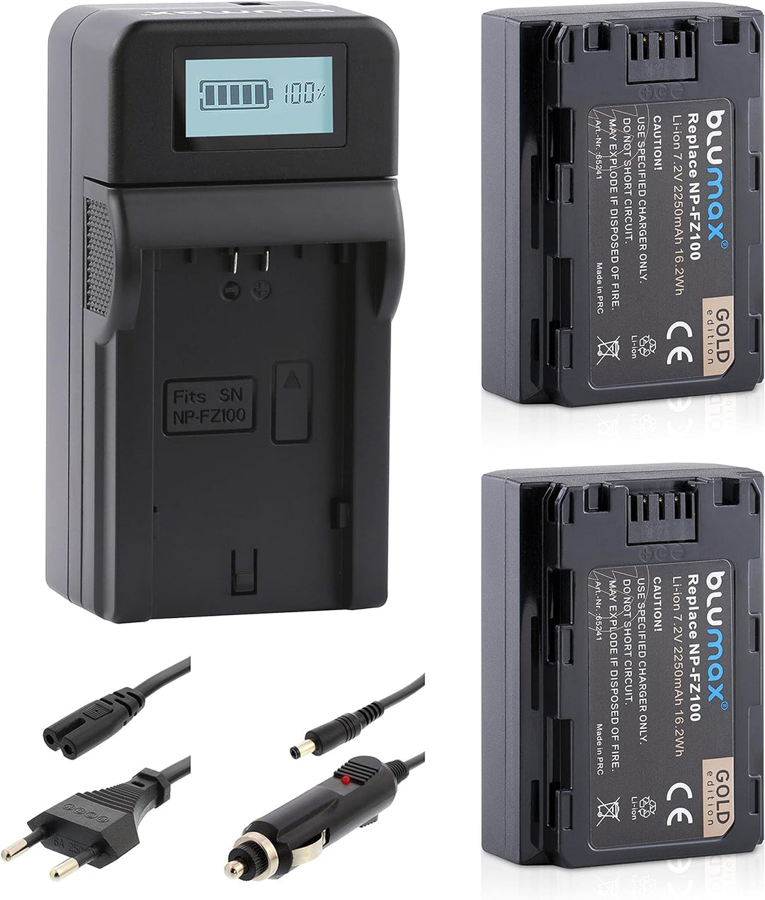 Blumax 2X Akku ersetzt Sony NP-FZ100-2250mAh + Turbo-Ladegerät | für Sony FX30-7 IV 7c 7RIV 7RV 7RII