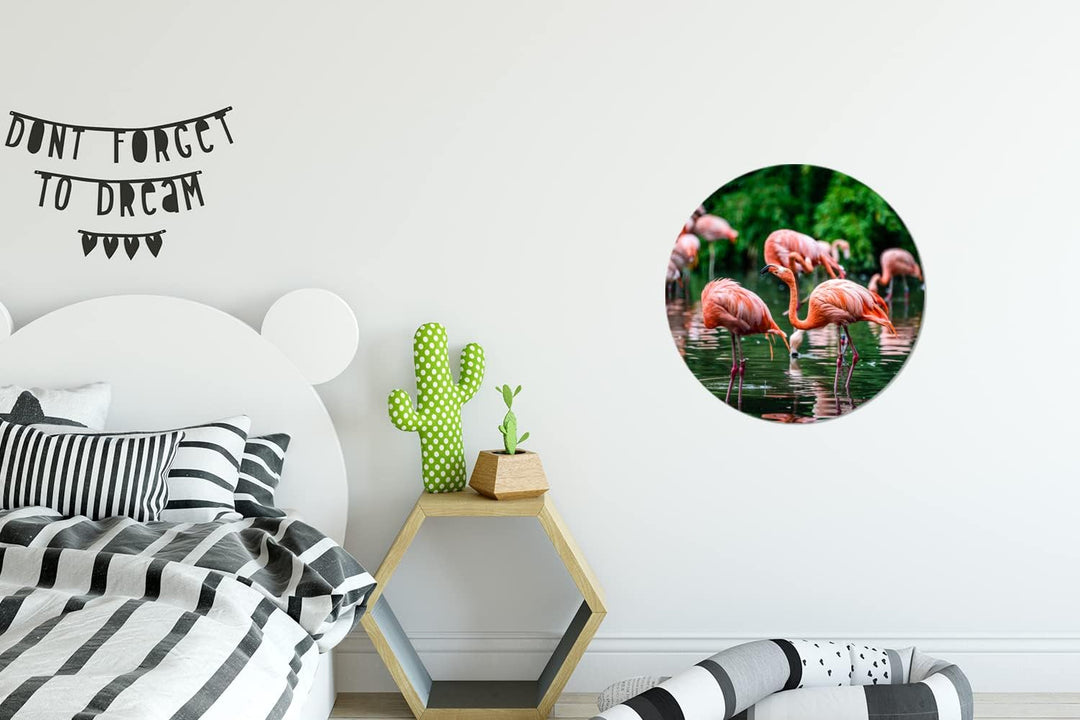 MuchoWow Wandbild Rund Wanddeko Deko Wohnzimmer Bilder 30x30 cm Flamingo - Tropisch - Vogel - Wasser
