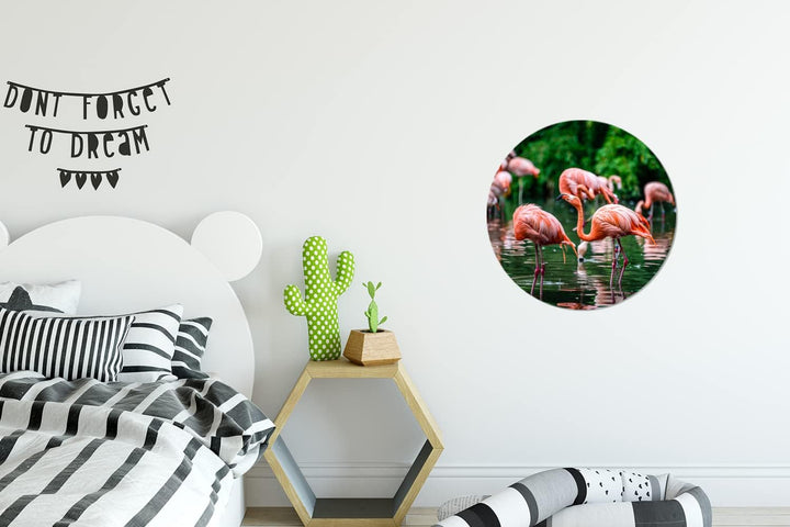 MuchoWow Wandbild Rund Wanddeko Deko Wohnzimmer Bilder 30x30 cm Flamingo - Tropisch - Vogel - Wasser