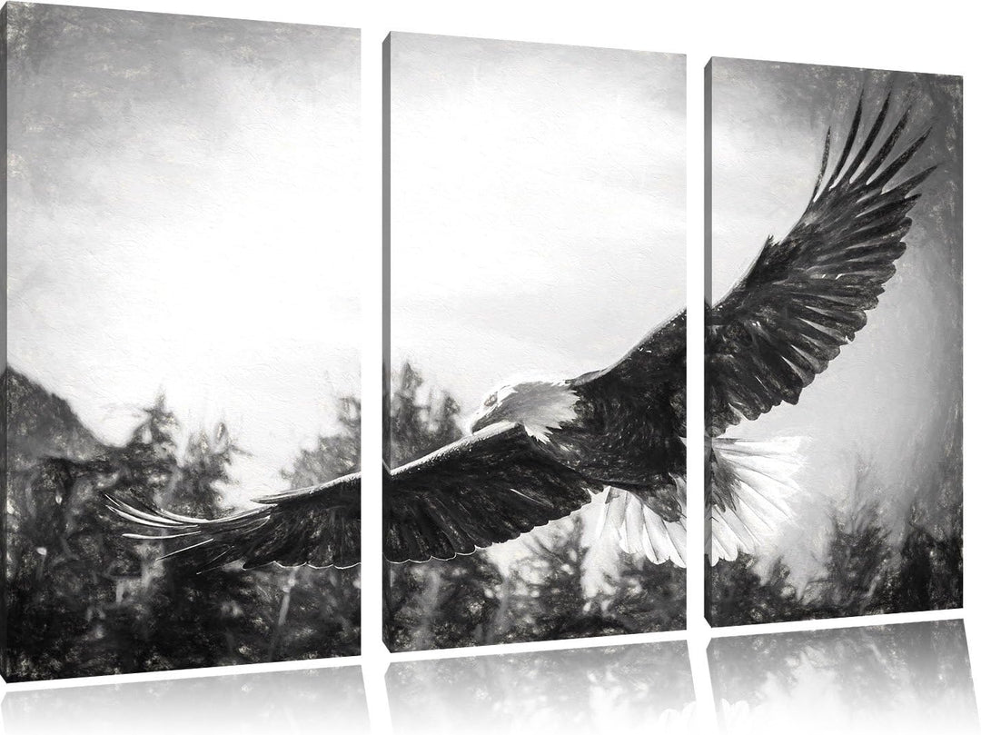 Pixxprint Adler als Leinwandbild | Grösse: 3 Teilig (120x80) | Wandbild| Kunstdruck | fertig bespann