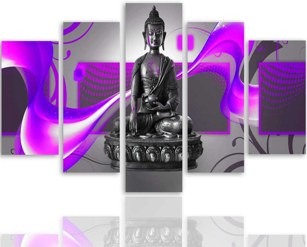 Bild auf Leinwand Buddha 5 Teilig Modern Abstraktion Figur Statue rosa 200x100 cm Leinwandbild 200x1