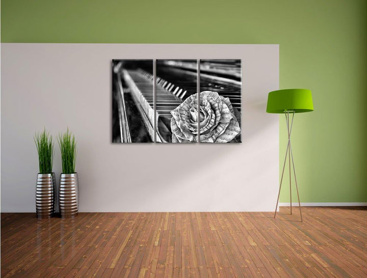Pixxprint Noten neben Klavier als Leinwandbild/Grösse: 3 Teilig (120x80 cm) cm/Wandbild/Kunstdruck/f