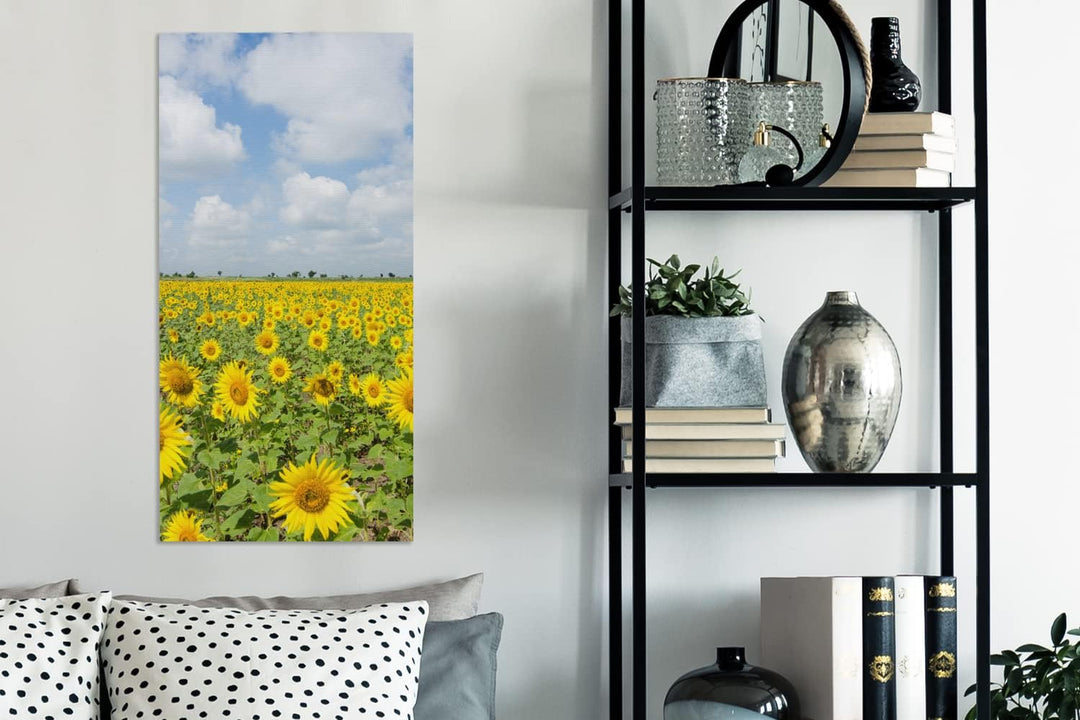MuchoWow Leinwand Bilder, Einzigartige Wanddeko mit Rahmen, Sonnenblumen - Blumen - Wolken - Natur -