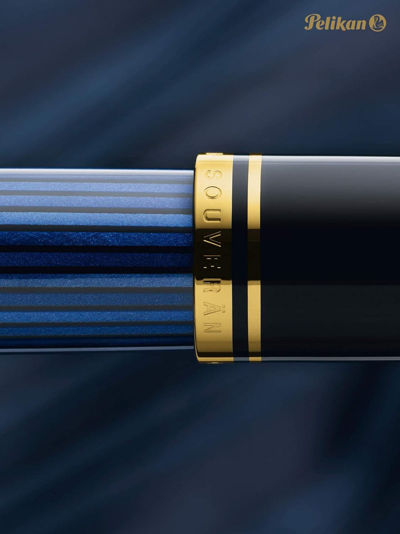 Pelikan Füllhalter Souverän 600, Schwarz-Blau, Feder F (fein), hochwertiger Kolbenfüller im Geschenk