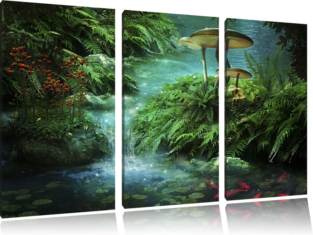 Pixxprint magischer Märchenwald als Leinwandbild - Grösse: 3-Teilig (120x80cm) - Wandbild - Kunstdru