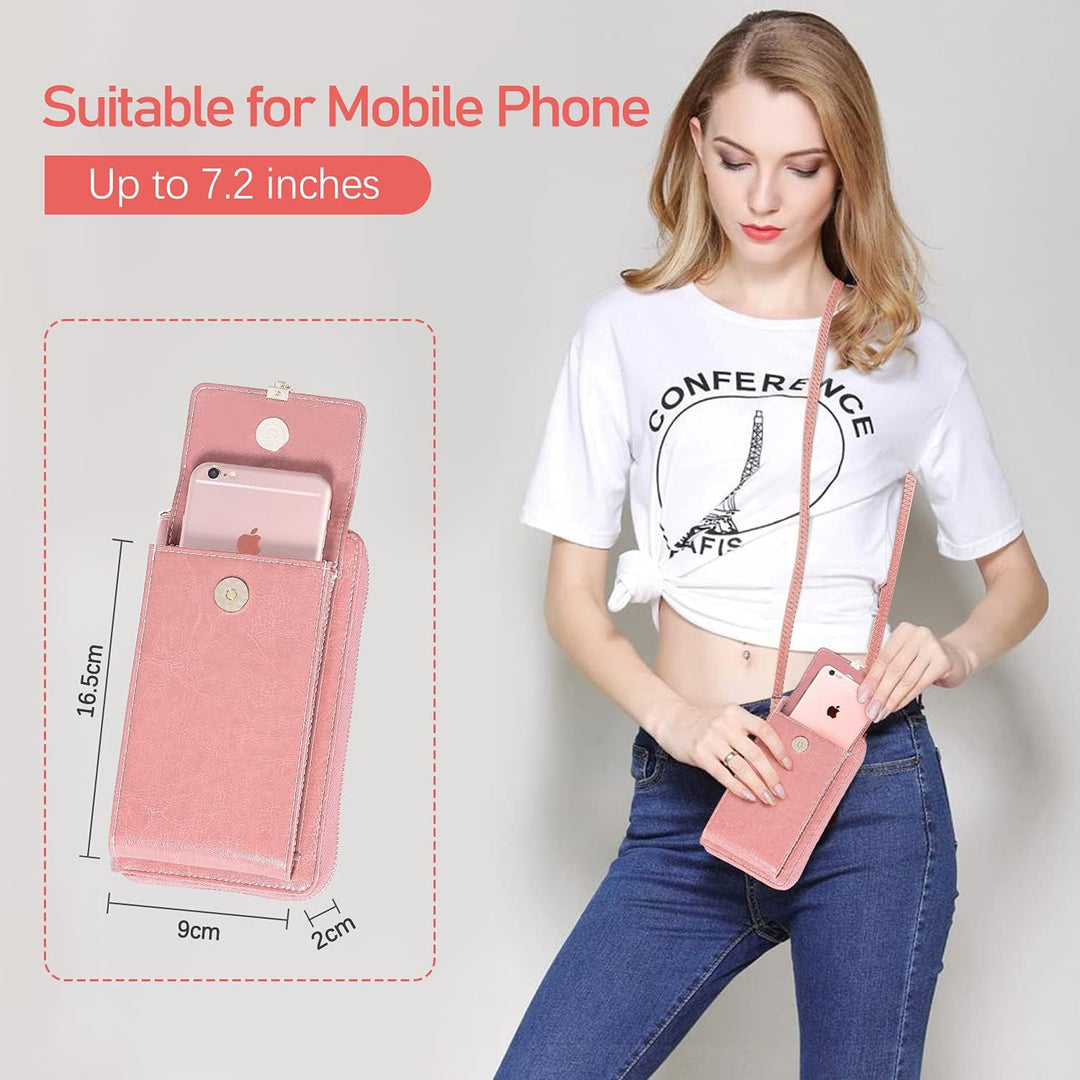 ENONEO Handytasche zum Umhängen RFID Schutz Handy Geldbeutel Umhängetasche Damen Klein Leder mit 12