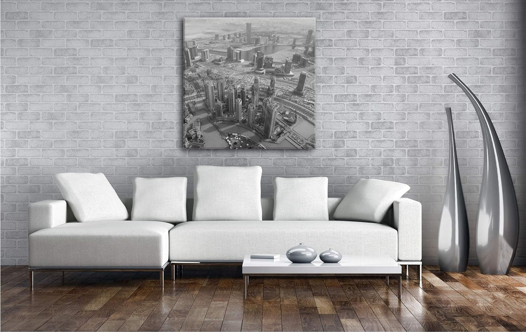 deyoli Skyline von Dubai Format: 60x60 Effekt: Schwarz&Weiss als Leinwandbild, Motiv fertig gerahmt