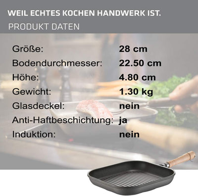 Berndes BONANZA Grillpfanne 28 x 28 cm, robuster Aluguss, antihaftversiegelt, eckig 28 cm Grillpfann