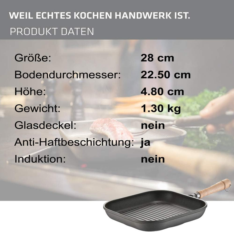Berndes BONANZA Grillpfanne 28 x 28 cm, robuster Aluguss, antihaftversiegelt, eckig 28 cm Grillpfann