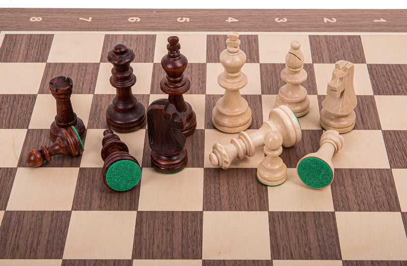 Square - Pro Schach Set Nr. 6 - NUSS - Schachbrett + Schachfiguren Staunton 6 + Kasten - Schachspiel
