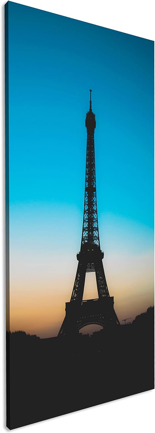 Pariser Eifelturm Panorama 80x40 cm als Leinwandbild, Motiv fertig gerahmt auf Echtholzrahmen, Hochw