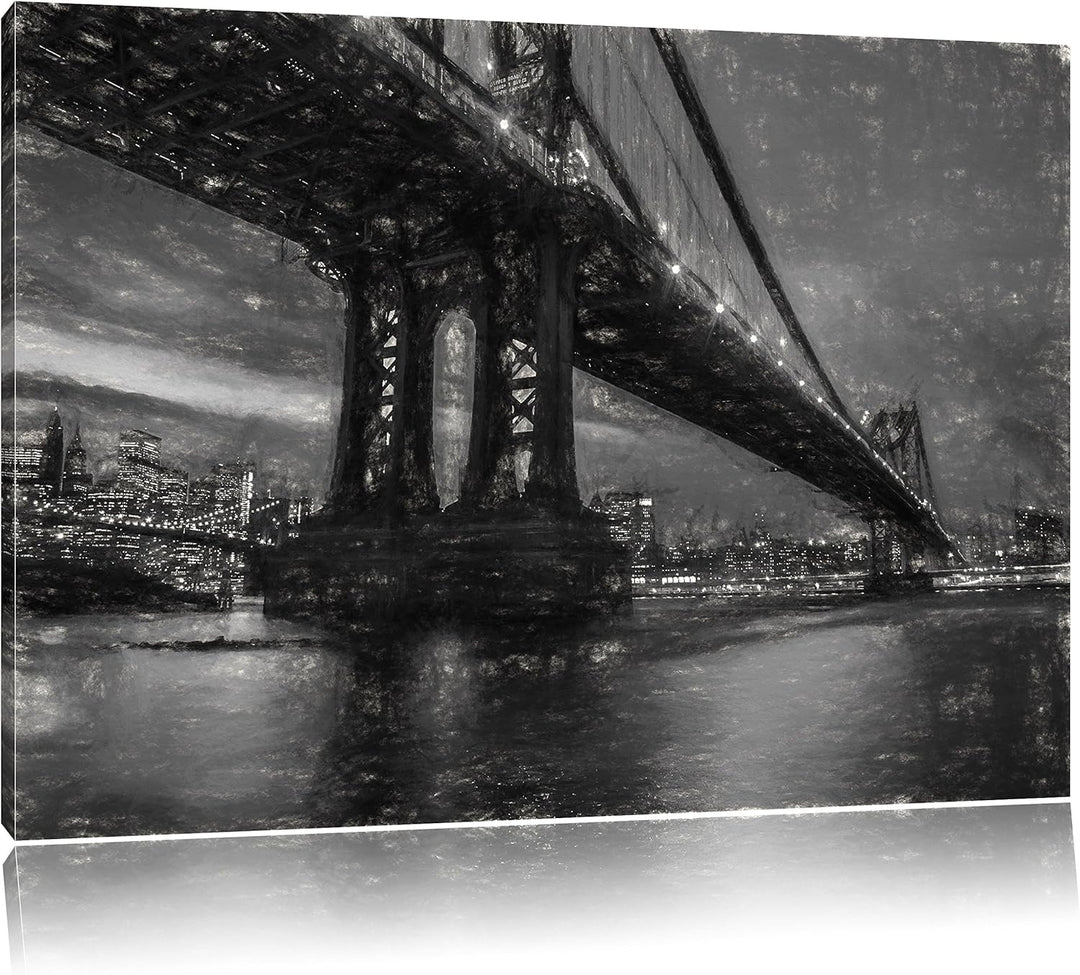 Pixxprint Manhatten Brücke New York Kunst / 100x70cm Leinwandbild bespannt auf Holzrahmen/Wandbild K