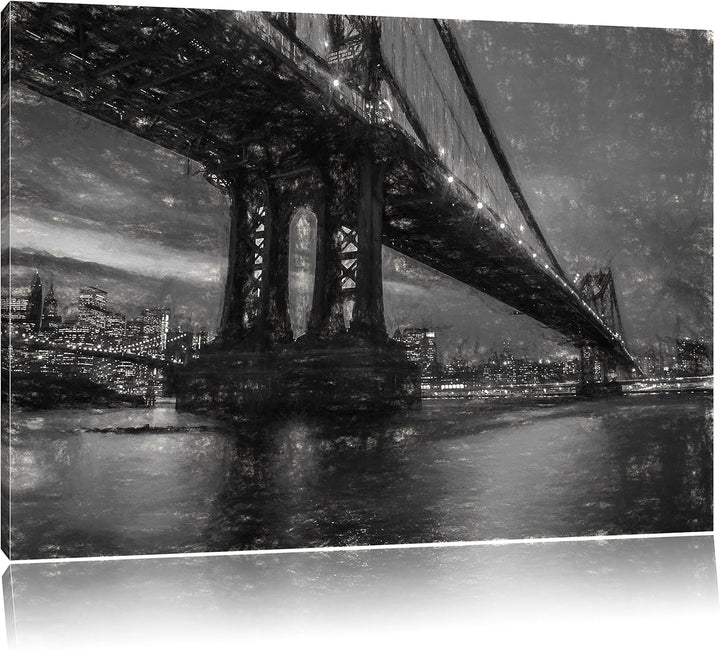 Pixxprint Manhatten Brücke New York Kunst / 100x70cm Leinwandbild bespannt auf Holzrahmen/Wandbild K