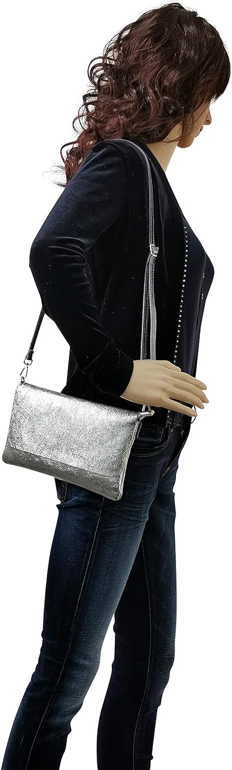 AmbraModa GLX11 - Damen Umhängetasche, Clutch, Handytasche aus echtem Leder mit abnehmbarem und vers