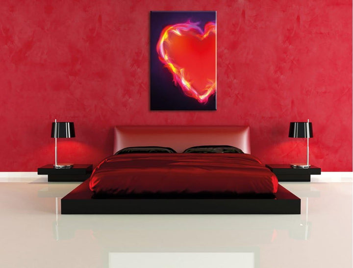 Pixxprint Herz aus Feuer, Format: 100x70 auf Leinwand, XXL riesige Bilder fertig gerahmt mit Keilrah