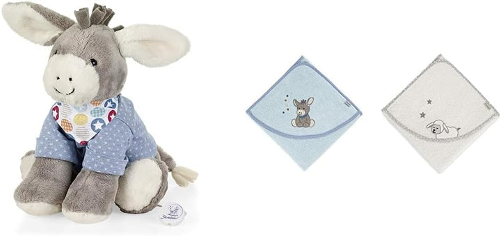 Sterntaler Spieluhr, Stofftier Esel Emmi, Austauschbares Spielwerk & Baby Handtuch Kapuze - Kapuzenh