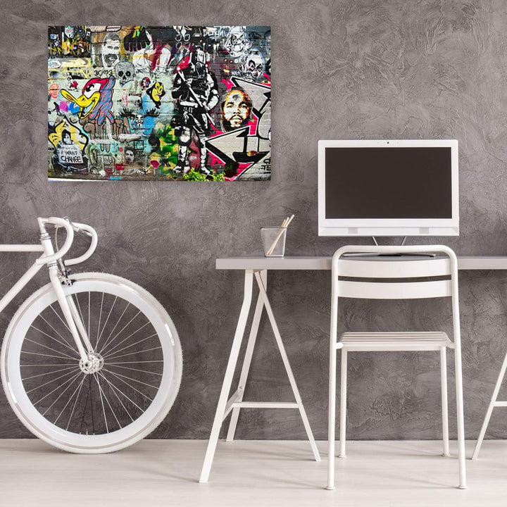 Feeby Vlies Leinwandbild Strassenkunst Abstrakt 80x60 cm Wand Bild Kunstdruck Deko Wohnzimmer Wohnun