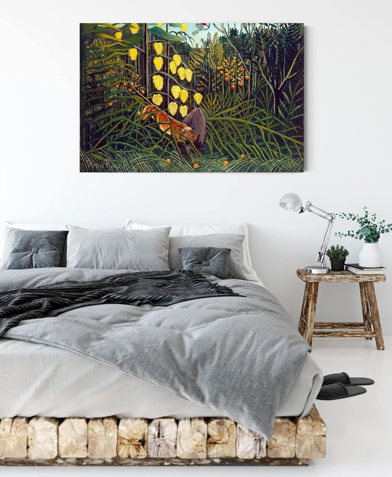 Generisch Henri Rousseau - Kampf zwischen Tiger und Büffel als Leinwandbild / Grösse: 120x80 cm / Wa