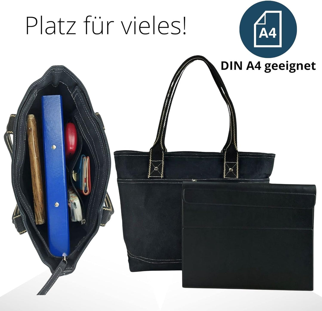 Domelo Damen Handtasche/Shopper. Vegane Schultertasche aus Canvas. Grosse schlichte Tote Tasche aus