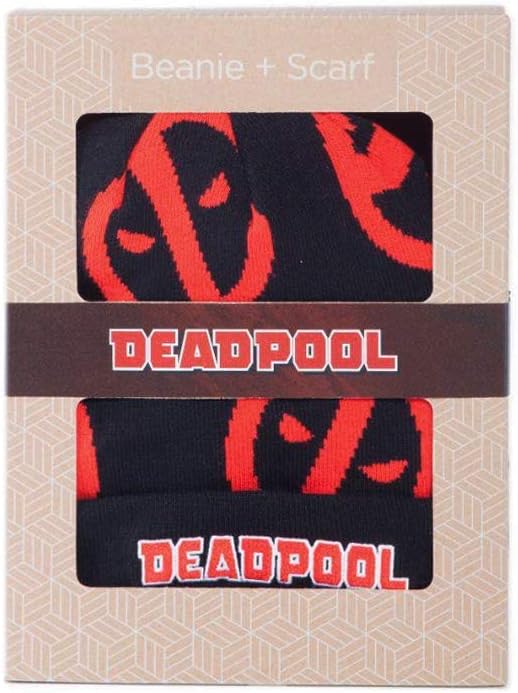 DIFUZED Unisex Geschenkset mit Mütze und Schal mit Deadpool-Symbol Beanie, Mehrfarbig, One Size