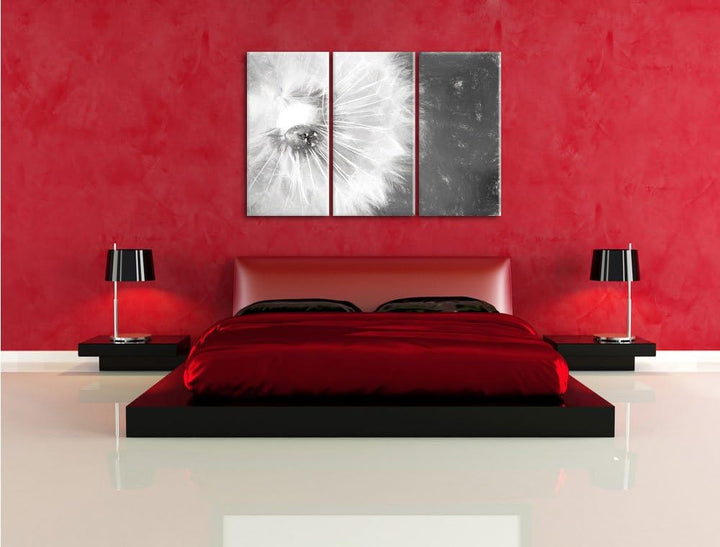 Pixxprint Kleiner Marienkäfer auf Einem Löwenzahn Kunst Kohle Effekt 3-Teiler Leinwandbild 120x80 Bi