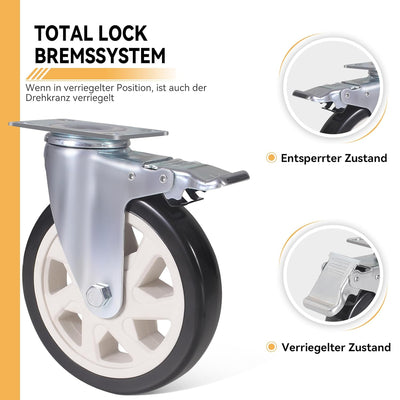 BAOLIHUI 4er Set Lenkrollen für Möbel 150MM Möbelrollen mit Bremse Schwerlastrollen 1000kg Schwerlas