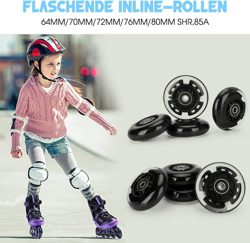 8 Pack Leuchtende Inline Skate Rollen - 64mm 72mm 76mm 80mm led Inliner Skate Räder mit kugellager A