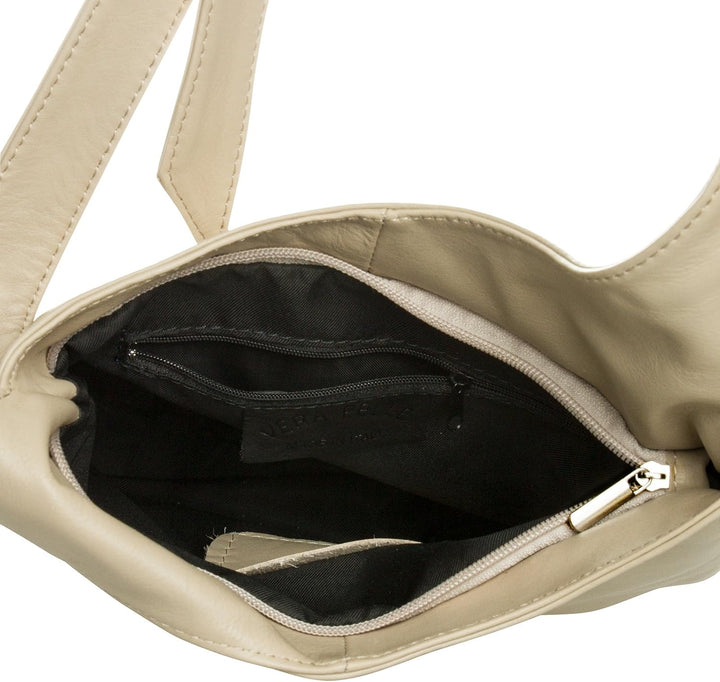 Caspar TL764 Damen Umhängetasche Messenger Bag aus feinstem Nappaleder Einheitsgrösse Beige, Einheit