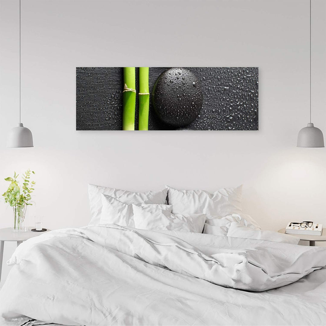 Wandbild XXL Stein Deko Kunst Bilder Bambus Grau 158x53 cm Deko Paneel 158x53 cm Grau_b, Deko Paneel